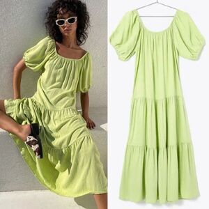 Lisa Says Gah Women's Size XL Green Joni Linen Teired Maxi Dress Boho Vacation